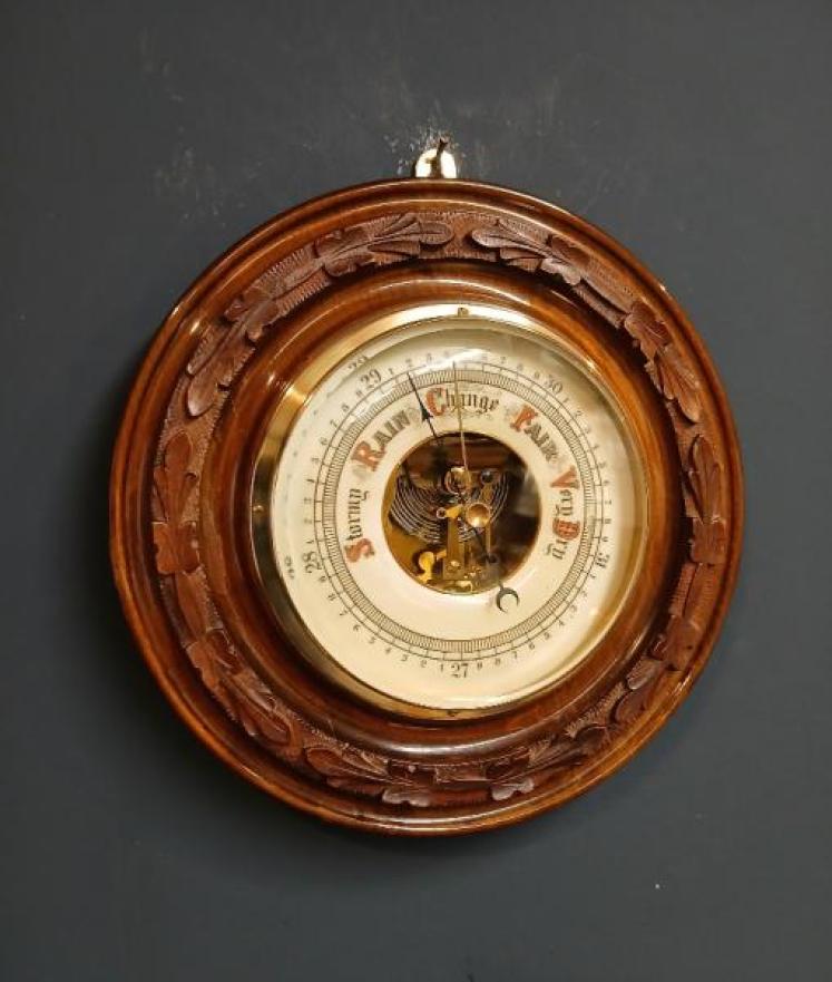 Victorian Walnut Skeletonised Aneroid Barometer - Image 7