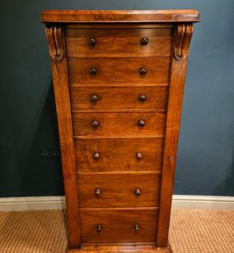 Mid Victorian Walnut Secretaire Wellington Chest