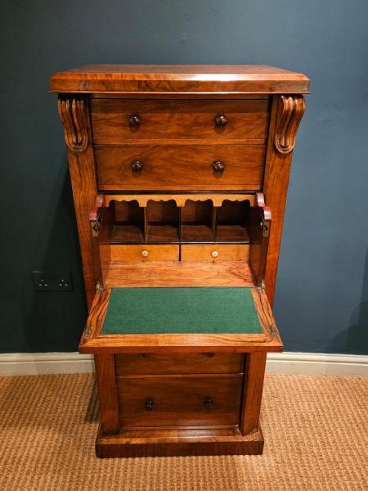Mid Victorian Walnut Secretaire Wellington Chest - Image 3