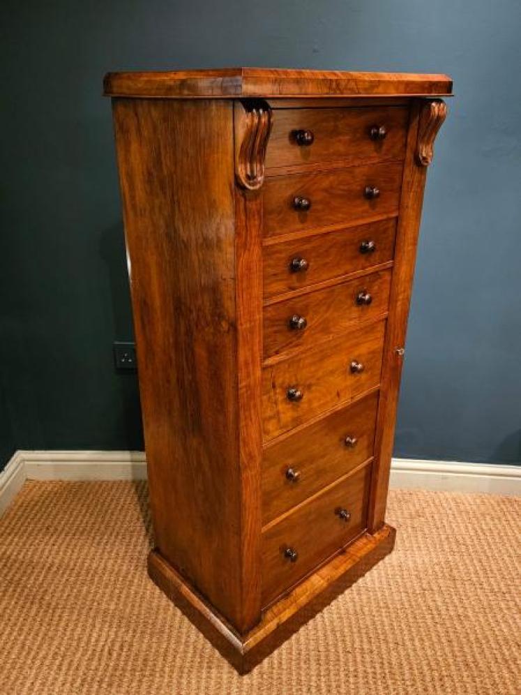 Mid Victorian Walnut Secretaire Wellington Chest - Image 4