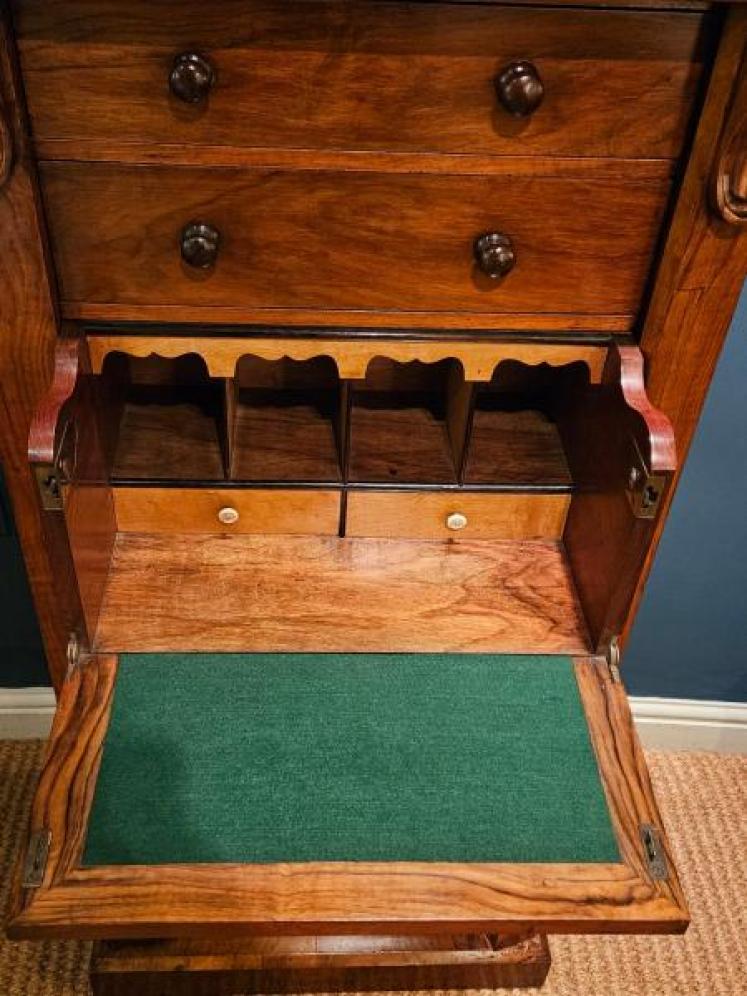 Mid Victorian Walnut Secretaire Wellington Chest - Image 5