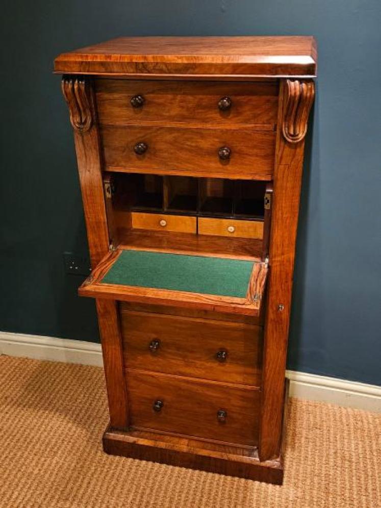 Mid Victorian Walnut Secretaire Wellington Chest - Image 6