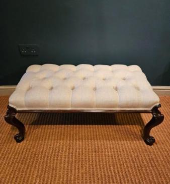 Early Victorian Cabriole Leg Linen Covered Stool