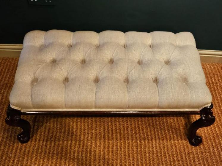 Early Victorian Cabriole Leg Linen Covered Stool - Image 2