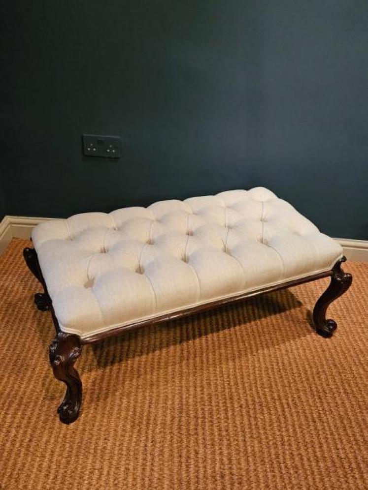 Early Victorian Cabriole Leg Linen Covered Stool - Image 3