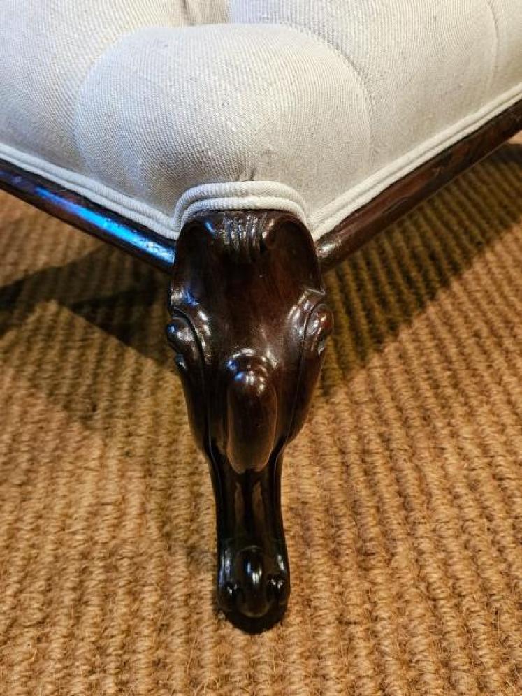 Early Victorian Cabriole Leg Linen Covered Stool - Image 4