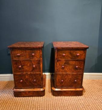 Pair of Victorian Burr Walnut Bedside Cabinets 