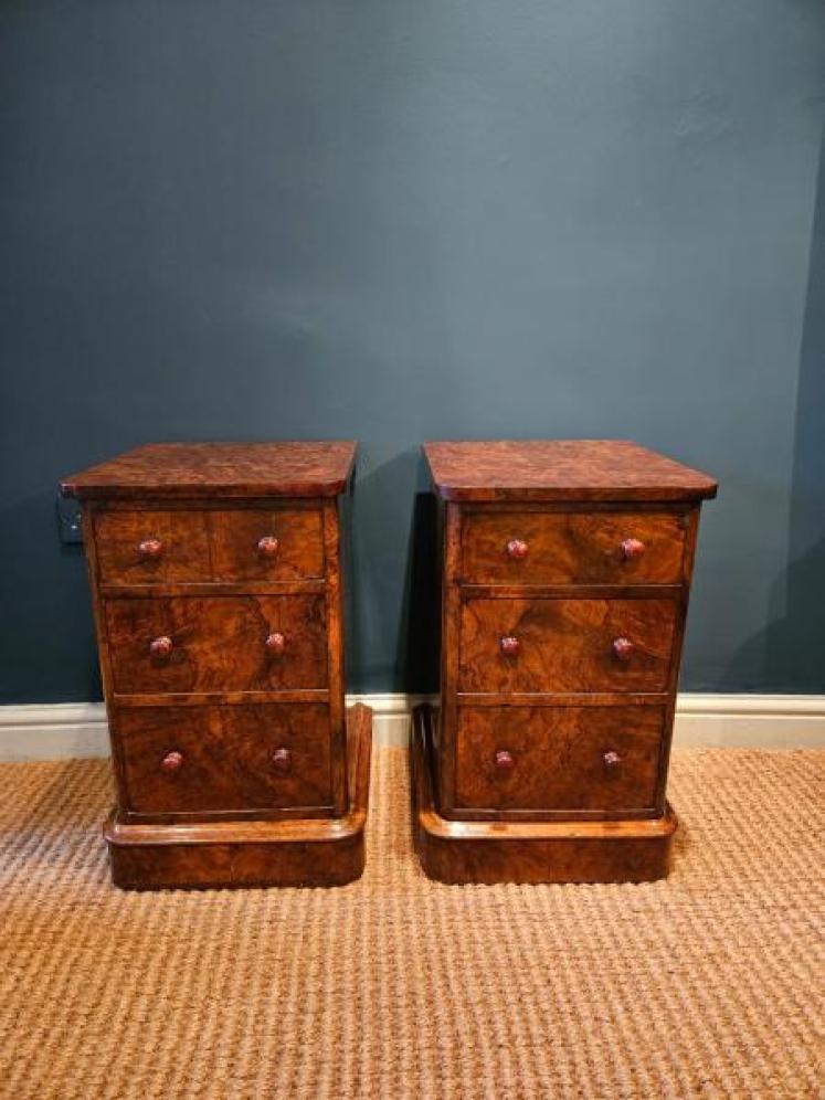 Pair of Victorian Burr Walnut Bedside Cabinets  - Image 1