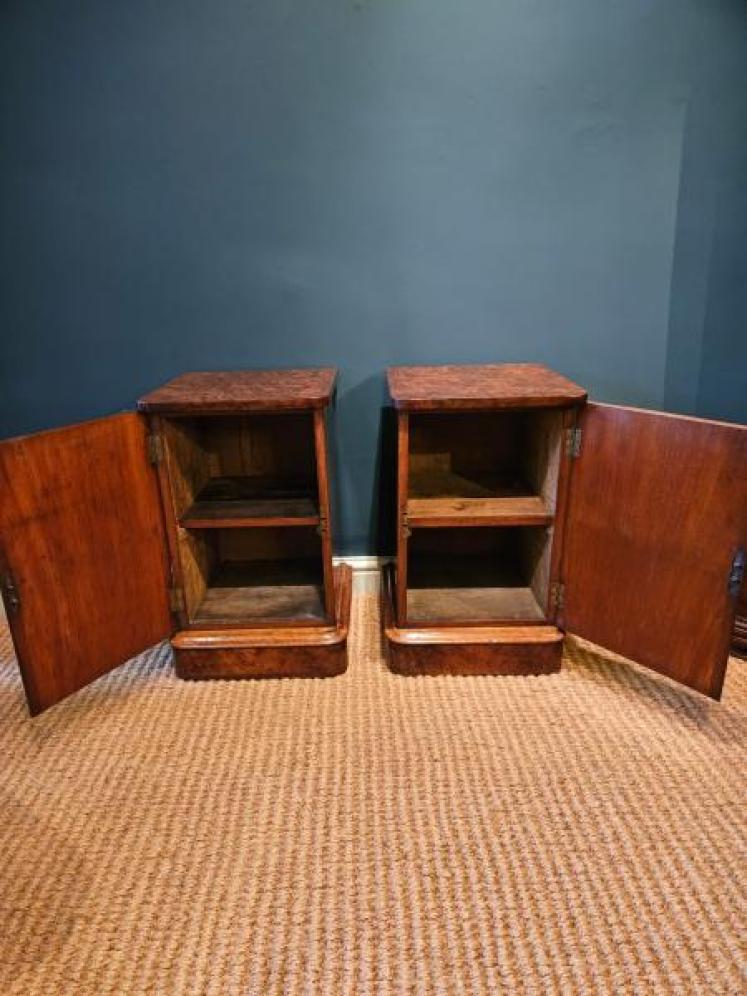Pair of Victorian Burr Walnut Bedside Cabinets  - Image 5