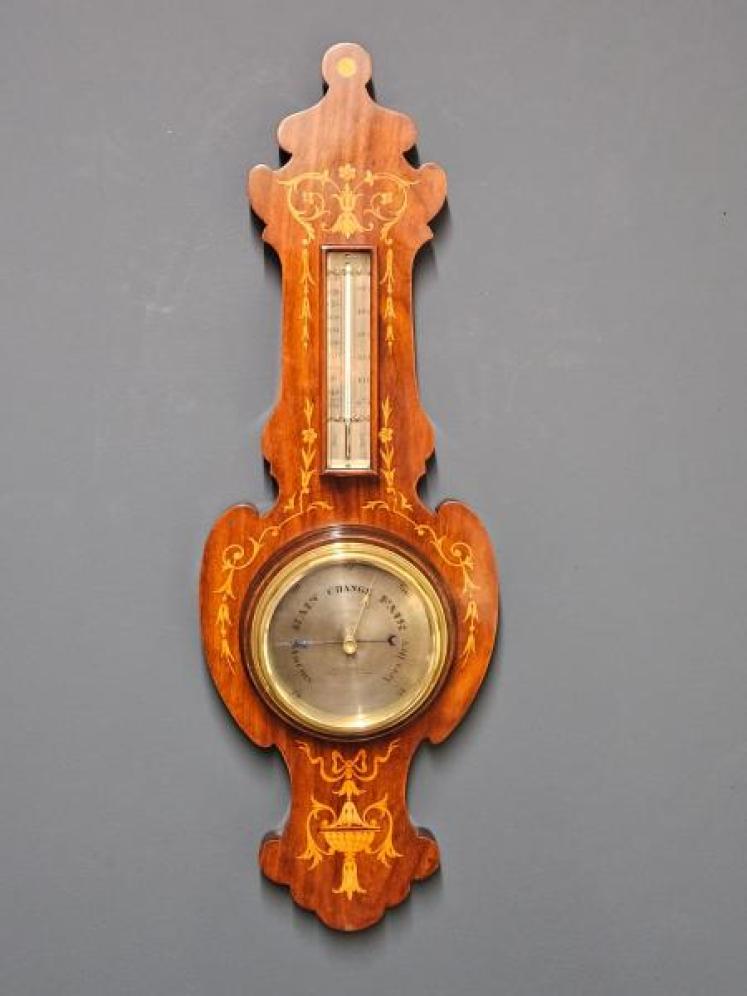 Fine Edwardian Sheraton Inlaid Banjo Barometer - Image 1