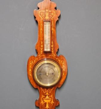 Fine Edwardian Sheraton Inlaid Banjo Barometer