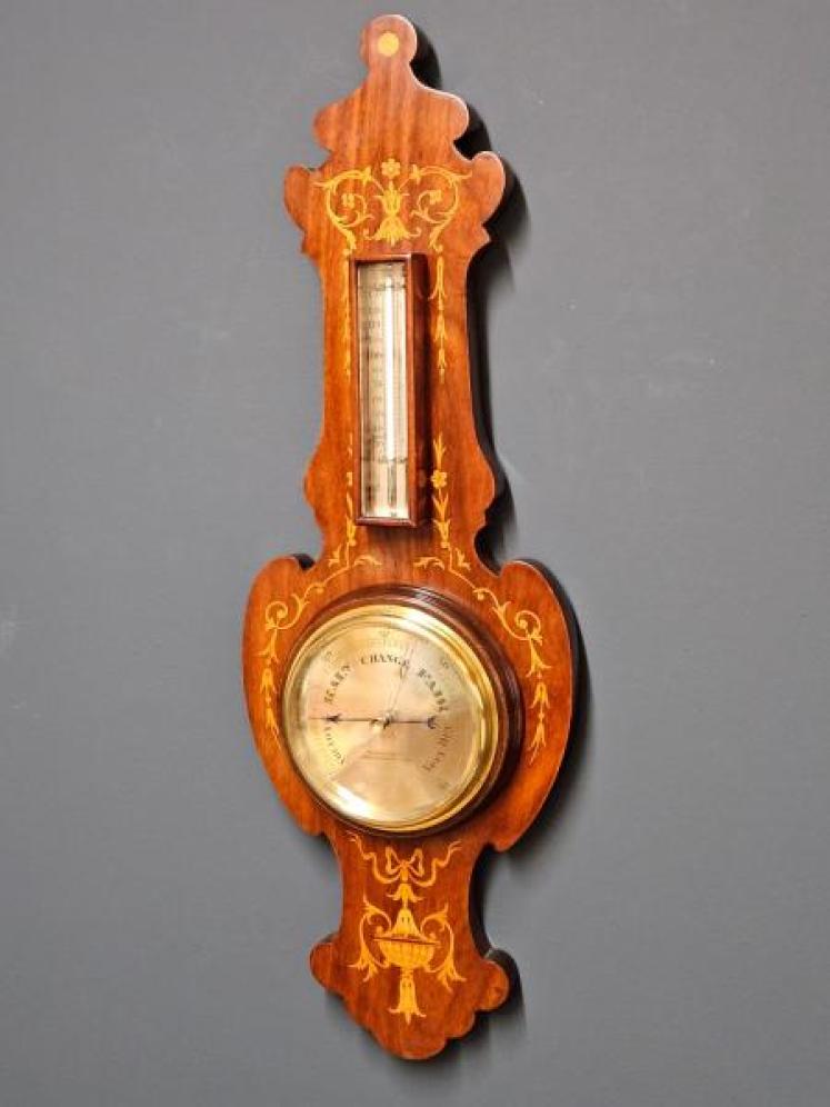 Fine Edwardian Sheraton Inlaid Banjo Barometer - Image 2