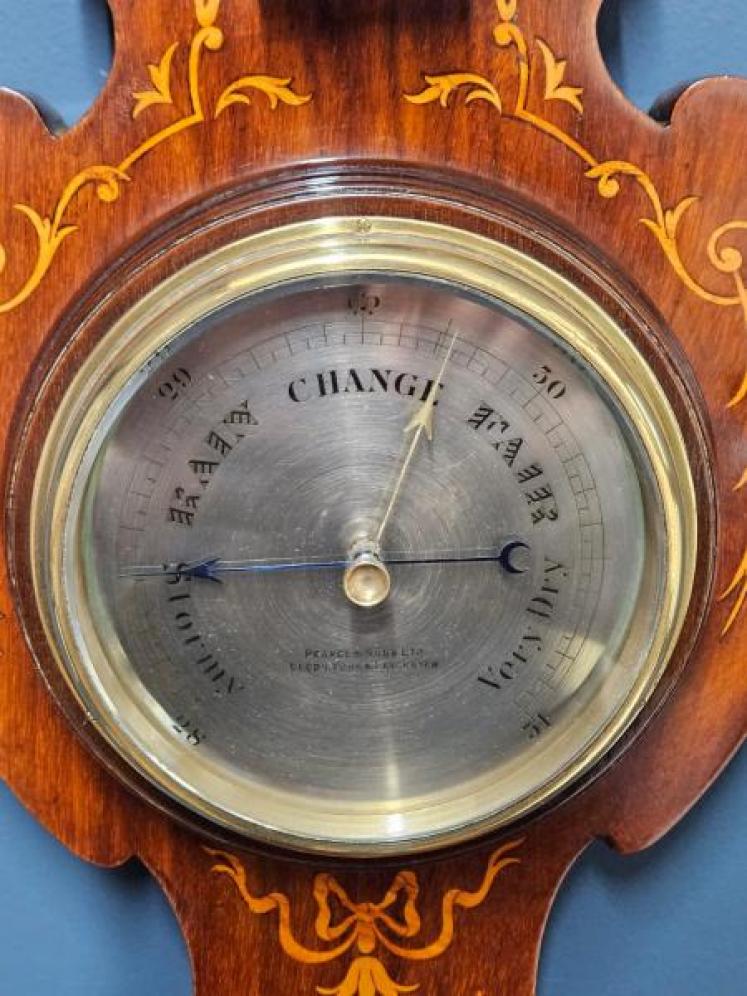 Fine Edwardian Sheraton Inlaid Banjo Barometer - Image 4