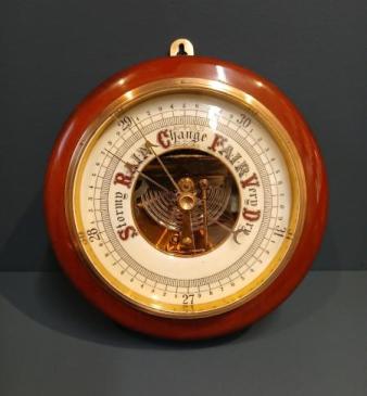 Edwardian Mahogany Skeletonised Aneroid Barometer