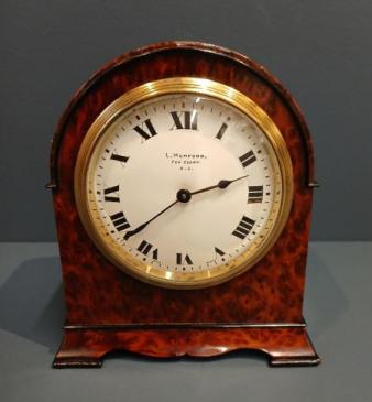 Small Edwardian Amboyna 8 Day Mantel Clock