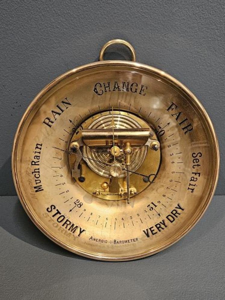 Large Skeletonised Brass Cased Marine Barometer - Image 1
