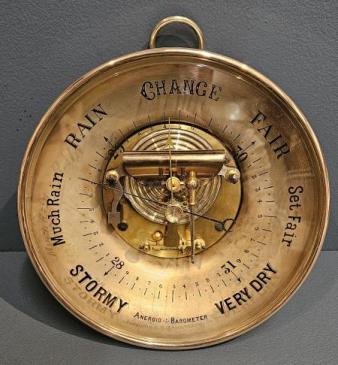 Large Skeletonised Brass Cased Marine Barometer