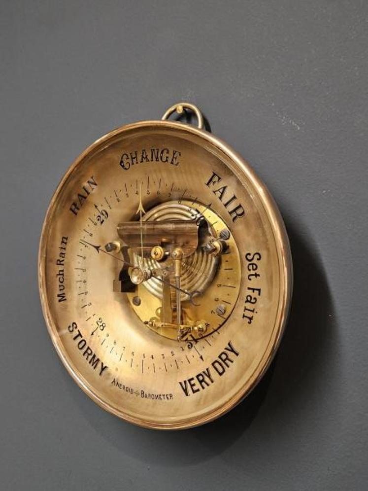 Large Skeletonised Brass Cased Marine Barometer - Image 2