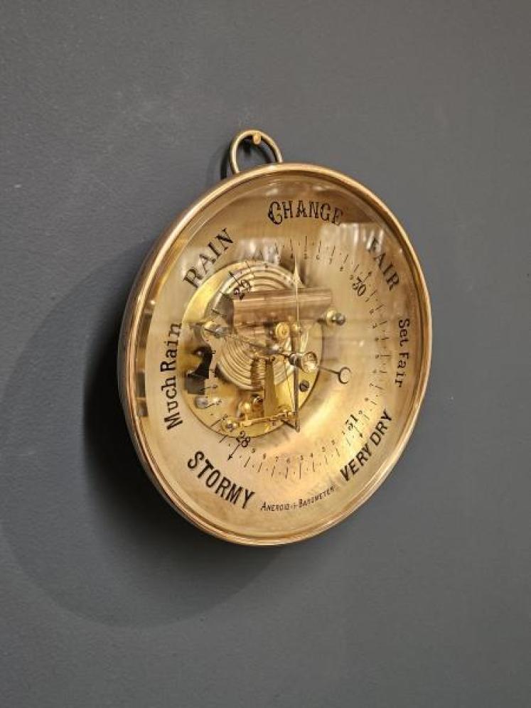 Large Skeletonised Brass Cased Marine Barometer - Image 3