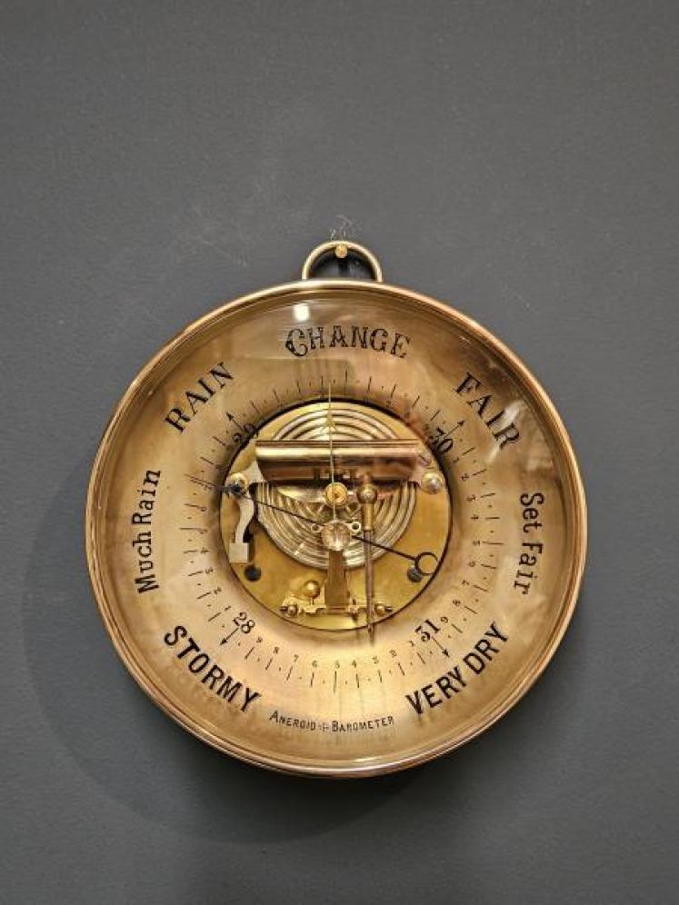 Large Skeletonised Brass Cased Marine Barometer - Image 7