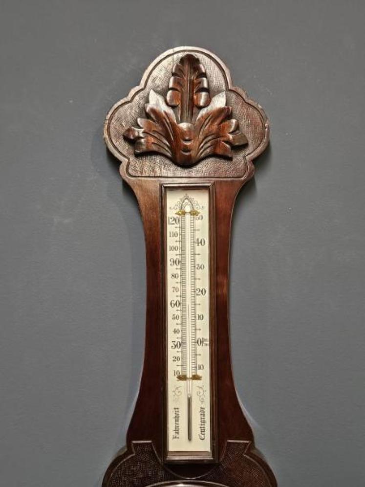Victorian Carved Mahogany Banjo Barometer - Image 3