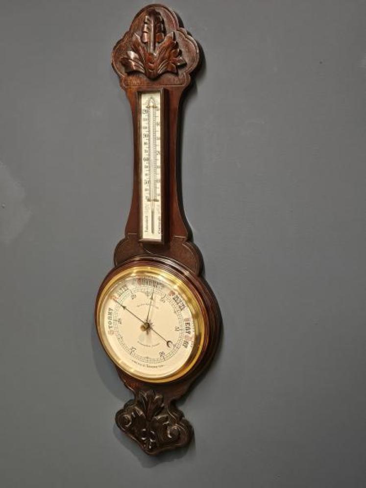 Victorian Carved Mahogany Banjo Barometer - Image 4