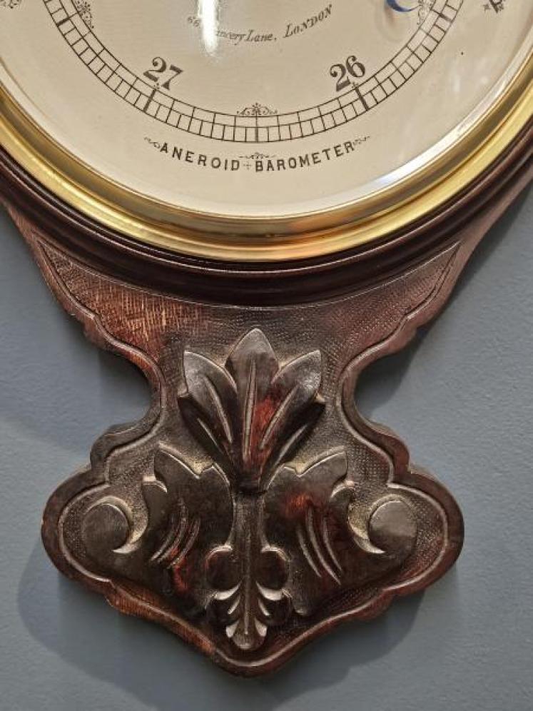 Victorian Carved Mahogany Banjo Barometer - Image 5