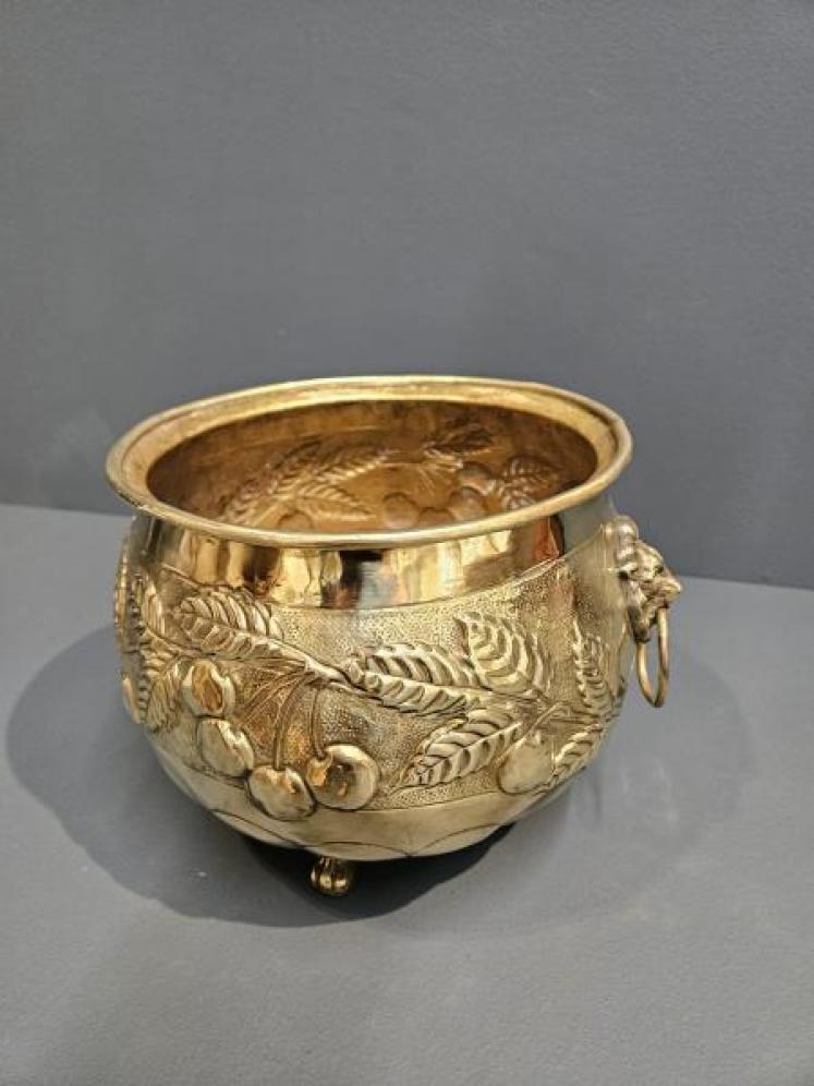Victorian Embossed Brass Planter - Image 4