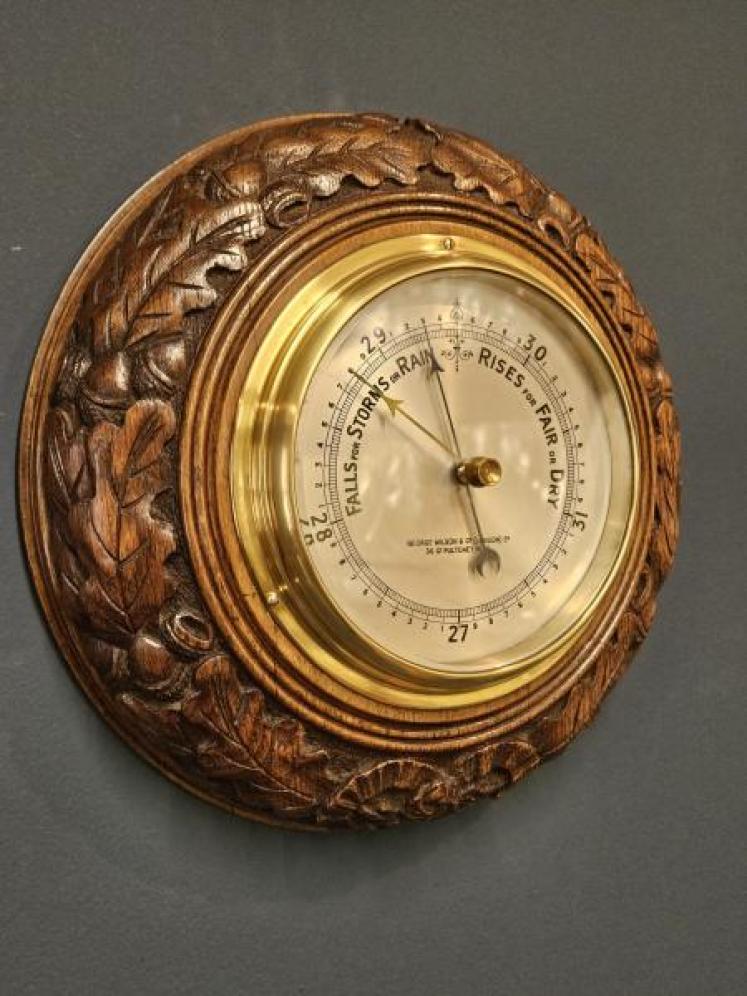 Victorian Carved Oak Wreath Case Barometer - Image 4