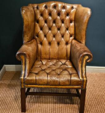 1930's Leather Wing Back Chair