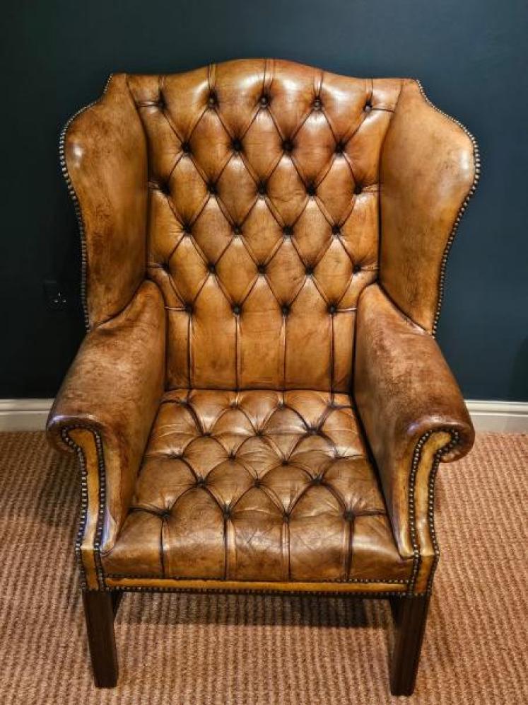 1930's Leather Wing Back Chair - Image 6