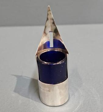 Edwardian Silver and Bristol Blue Glass Nib Ink Dip