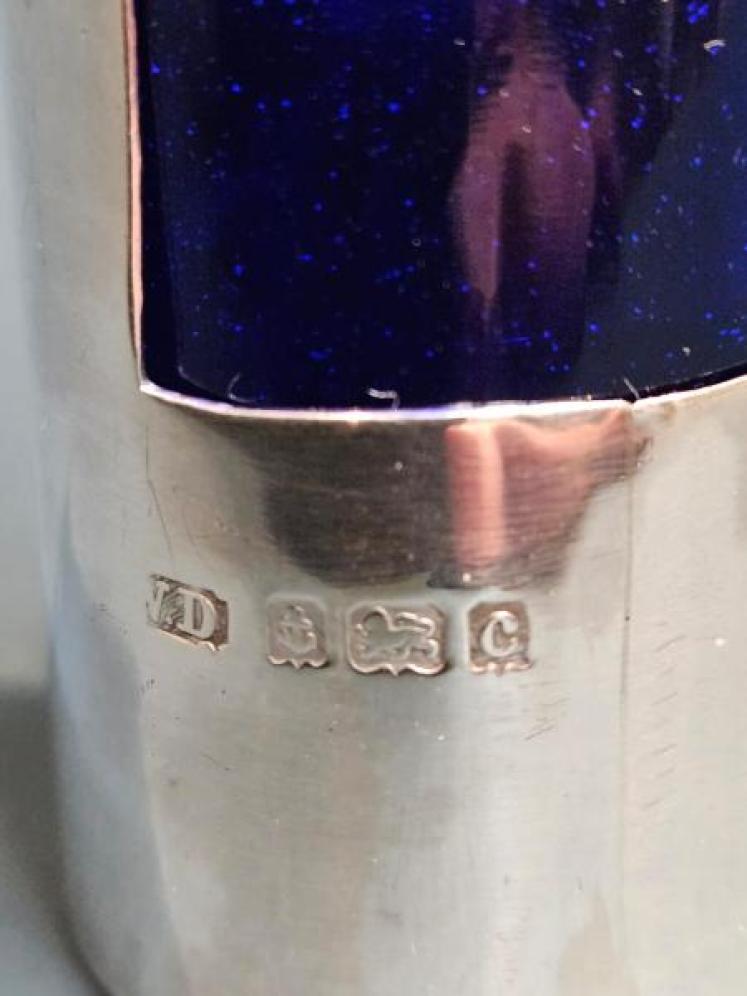 Edwardian Silver and Bristol Blue Glass Nib Ink Dip - Image 5