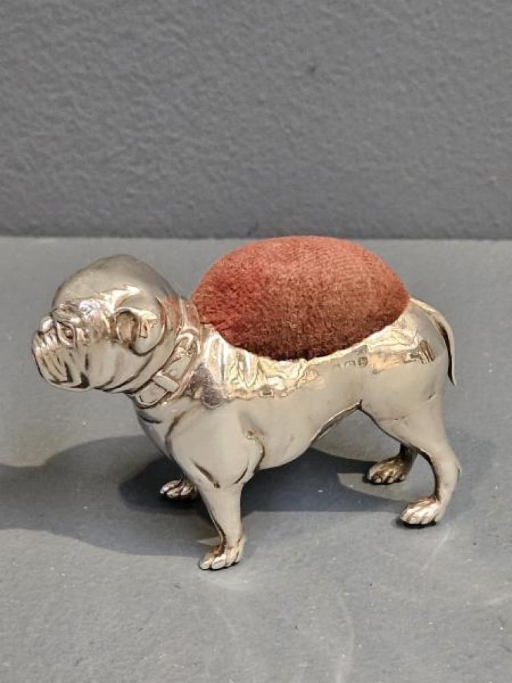 Edwardian Silver Bull Dog Pin Cushion - Image 2
