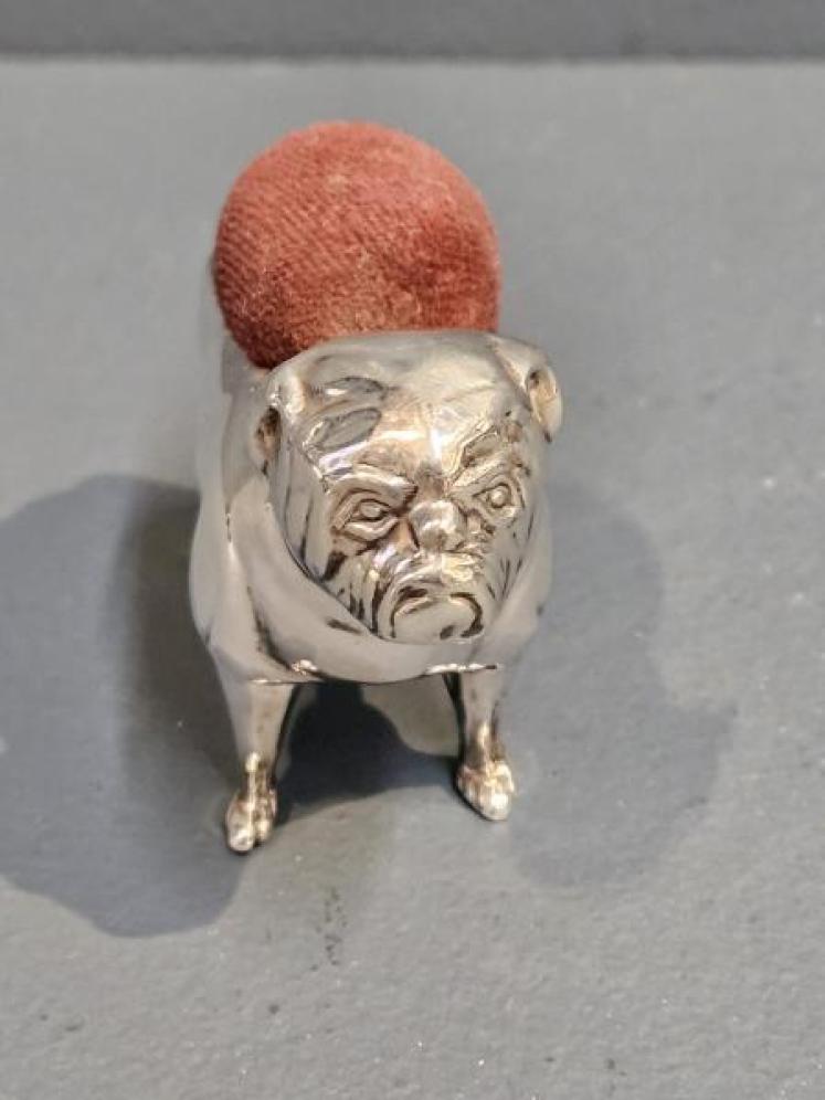 Edwardian Silver Bull Dog Pin Cushion - Image 3