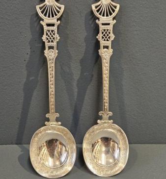 Pair of Superb Early Victorian Silver Berry Spoons