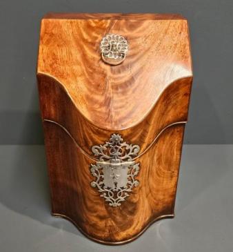 Superb George III Mahogany Knife Box with Solid Silver Fittings 