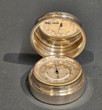 Fine Quality Cast Silver Cased Portable Barometer by Vickery