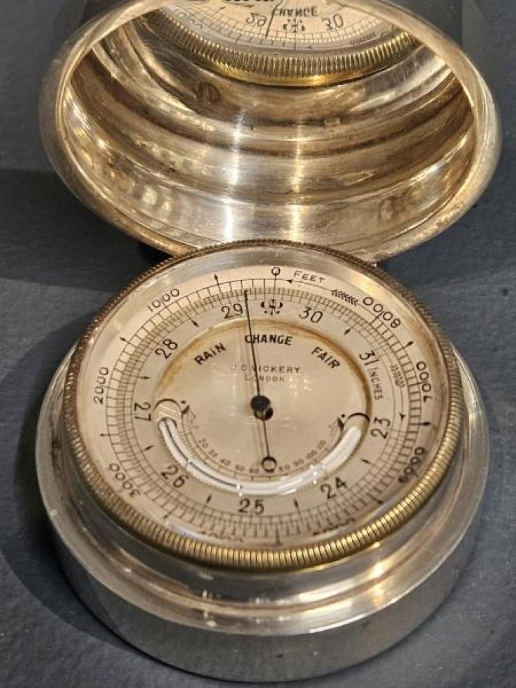Fine Quality Cast Silver Cased Portable Barometer by Vickery - Image 3