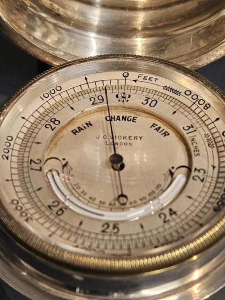 Fine Quality Cast Silver Cased Portable Barometer by Vickery - Image 6
