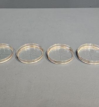 Set of 4 Crystal and Silver Glass Coasters