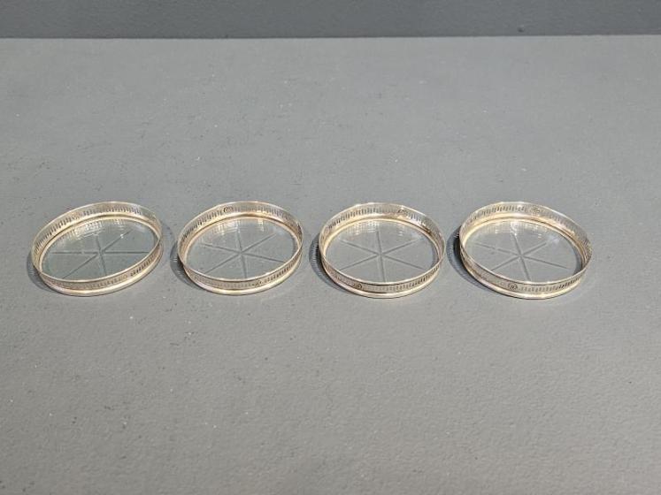 Set of 4 Crystal and Silver Glass Coasters - Image 1