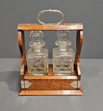 Victorian Oak Two Bottle Tantalus