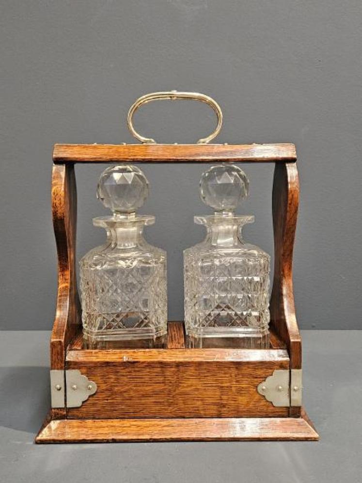 Victorian Oak Two Bottle Tantalus - Image 5