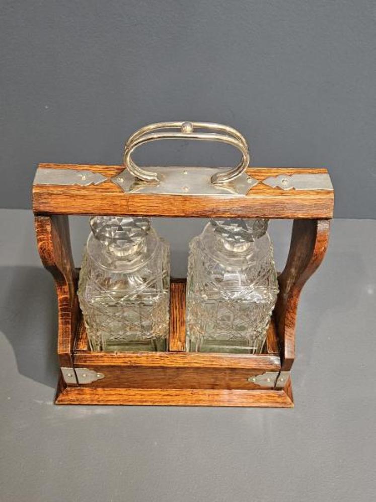 Victorian Oak Two Bottle Tantalus - Image 6