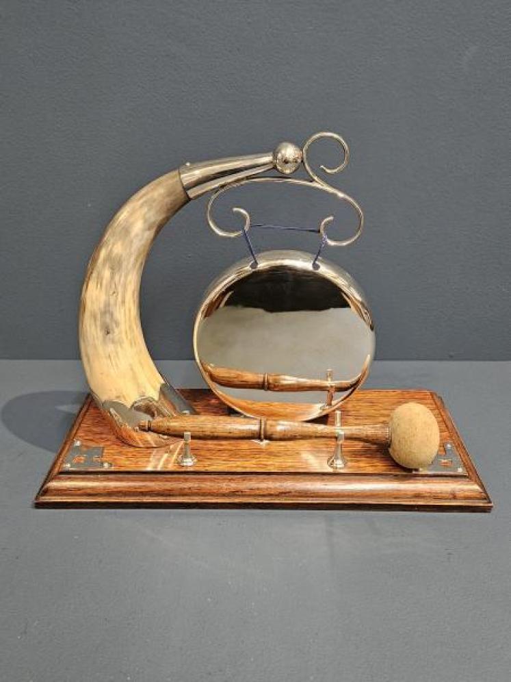 Victorian Silver Plated and Cow Horn Dinner Gong  - Image 1