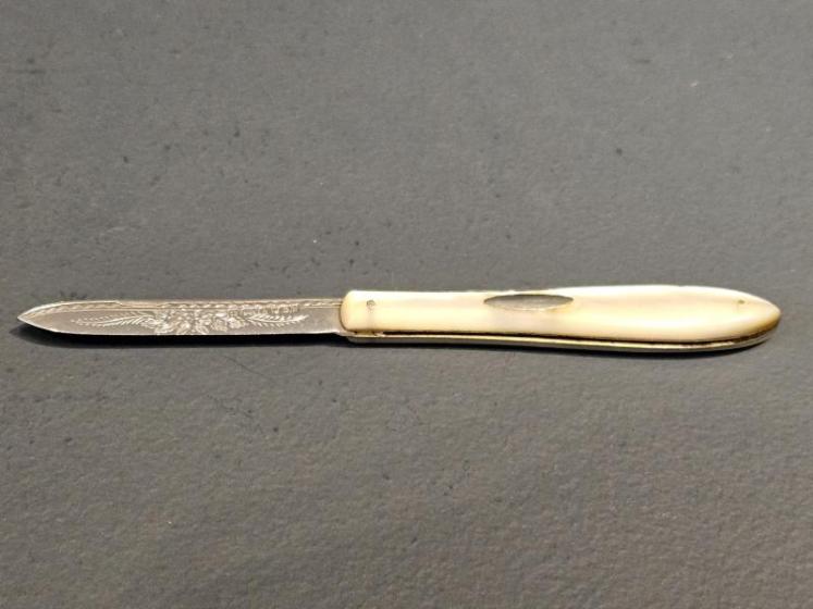 Engraved Silver and Mother of Pearl Pen Knife - Image 1