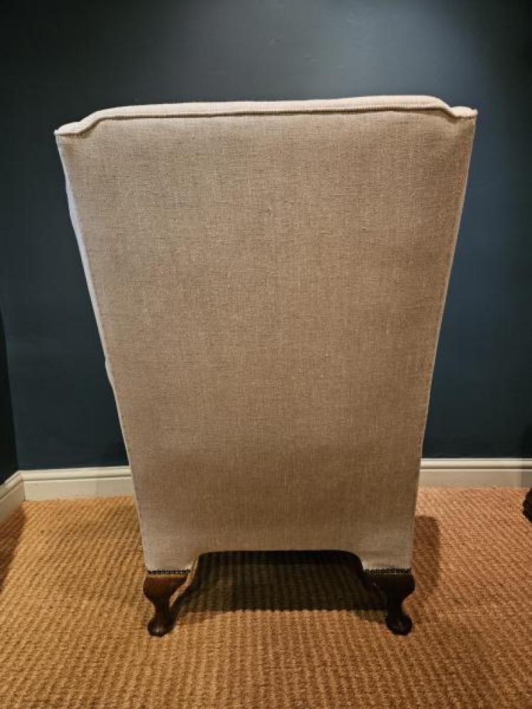 Pair of Victorian Cream Linen Wing Back Arm Chairs - Image 2