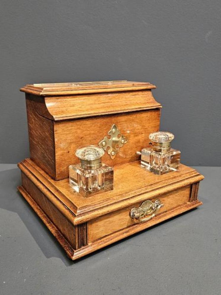 Victorian Oak Stationery and Ink Stand - Image 1