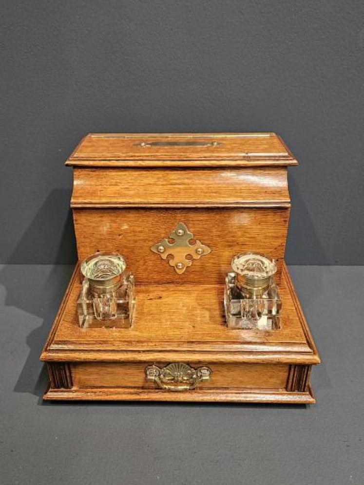 Victorian Oak Stationery and Ink Stand - Image 3